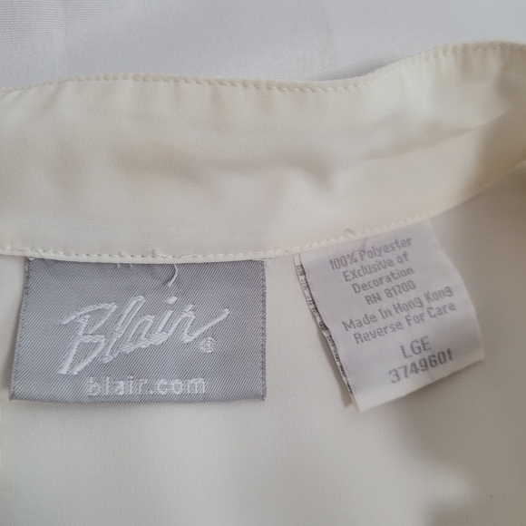 VTG 90's Blair Cream Embroidered High Neck Blouse Cut Out Long Sleeve Size L - Picture 7 of 8